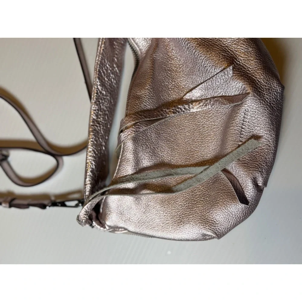 Aimee Kestenberg Crossbody Rose Gold Metallic Leather Tassel Zip Bag Small
